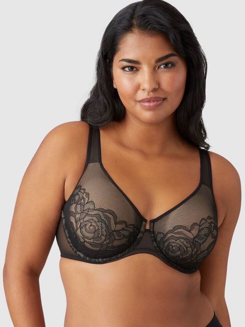 Wacoal Black Lace Stark Beauty Underwire Bra with Nude Lining  (Style 855225)